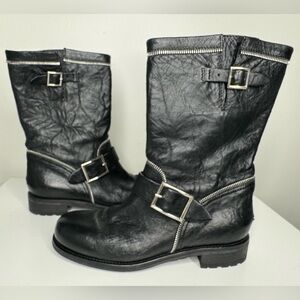 Jimmy Choo Dakar Crinkled Leather Mid Calf Boots -Luxury and Style in Every Step